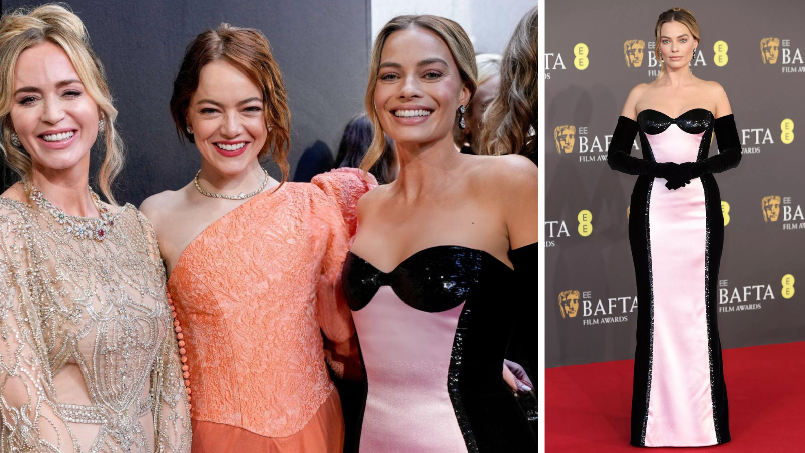 Margot Robbie poses with Emily Blunt Emma Stone