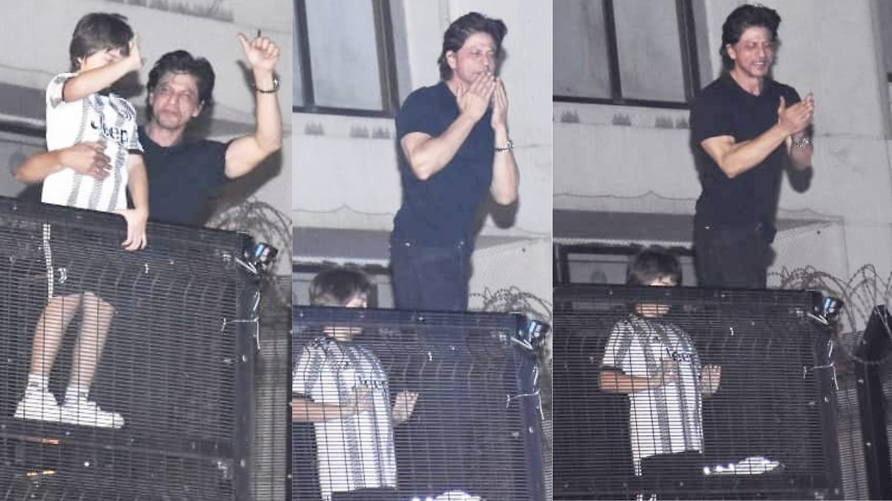 Shah Rukh Khan meets fans outside Mannat with son AbRam on his 57th ...