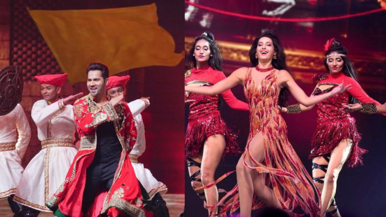 Nora Fatehi and Varun Dhawan on stage