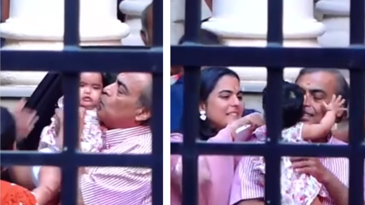 Mukesh Ambani with grand-daughter Aadiya