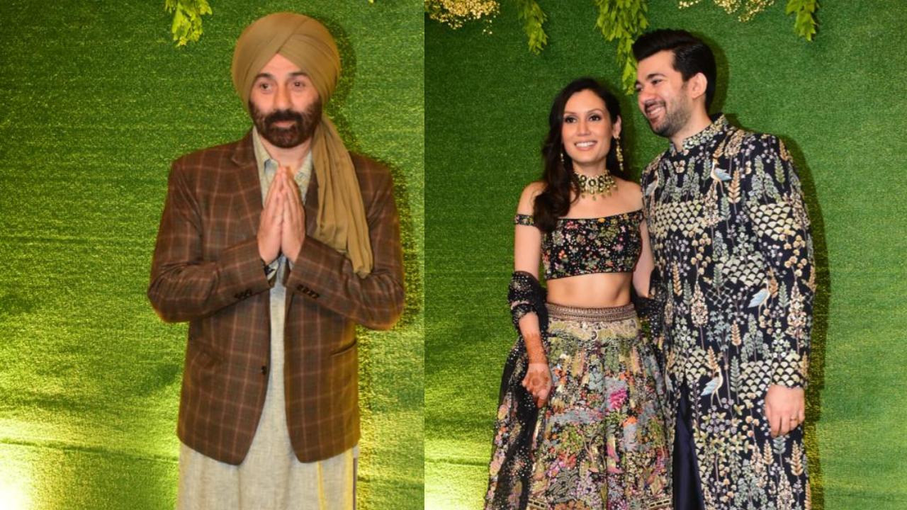 Karan Deol, Drisha Acharya Sangeet Sunny Deol Dons Desi Look. Bobby, Abhay Join Celebration Ceremony In Style