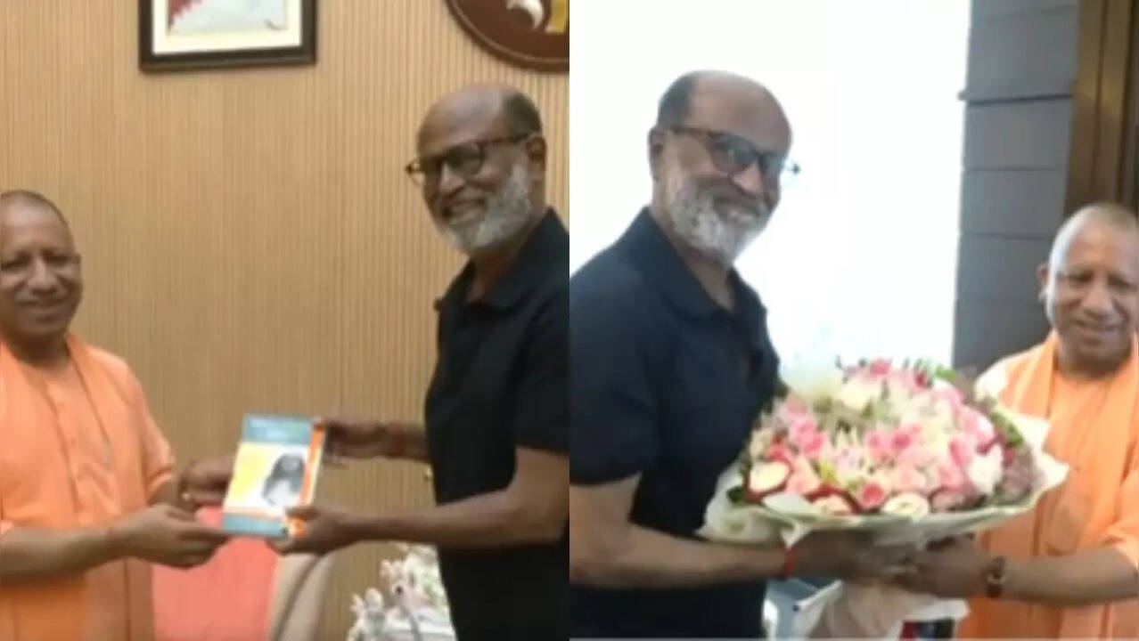 Rajinikanth Meets UP CM Yogi Adityanath, Touches His feet. WATCH (Image Credits: Twitter)