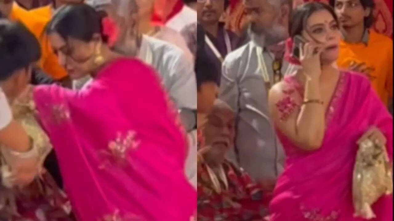 Kajol Trips And Drops Phone During Mukherjee's Durga Puja. Watch