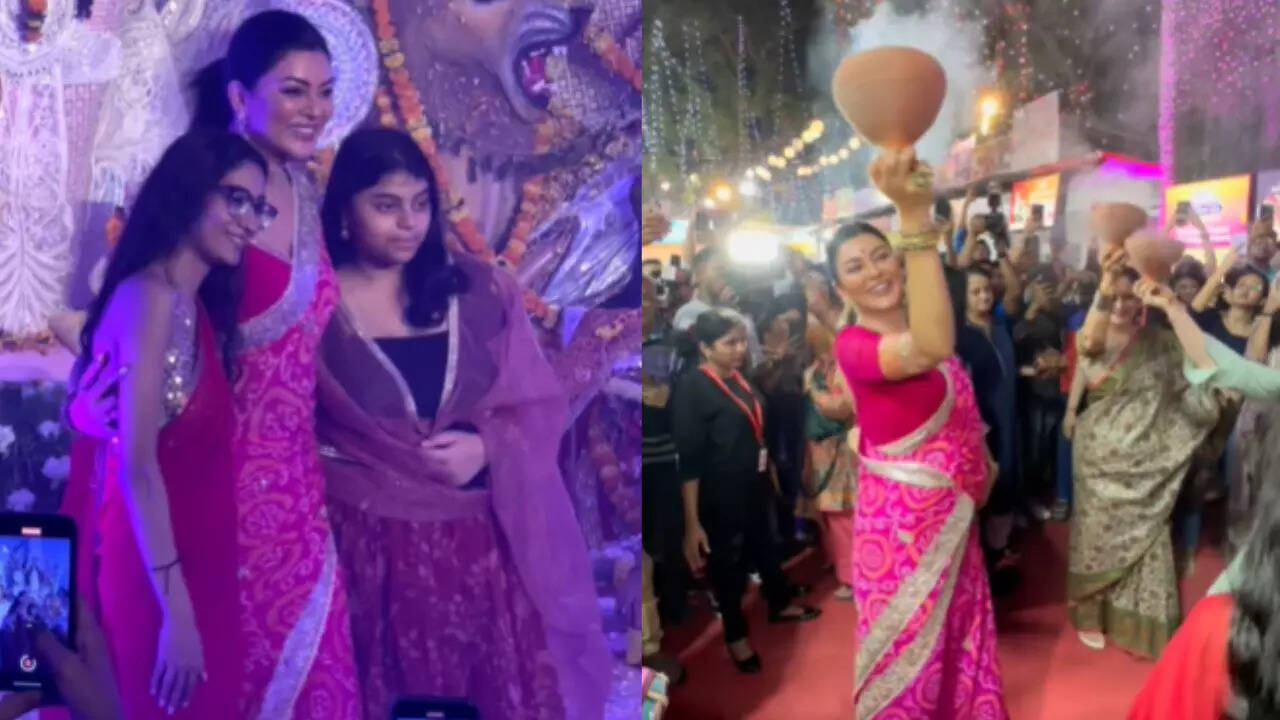 Sushmita Sen Stuns In Saree As She Visits Durga Puja Pandal With Daughters Renee, Alisah. WATCH