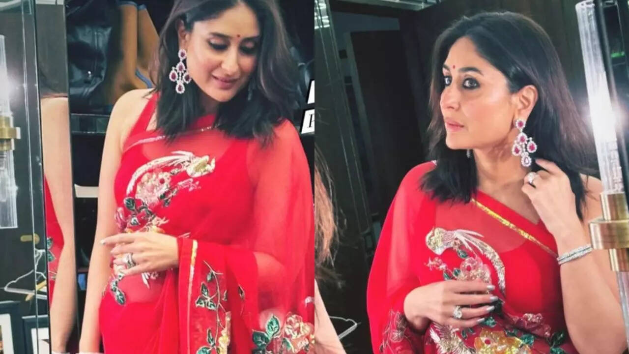 Kareena Kapoor Oozes Elegance In Embellished Red Saree As She Throws Lavish Diwali Bash