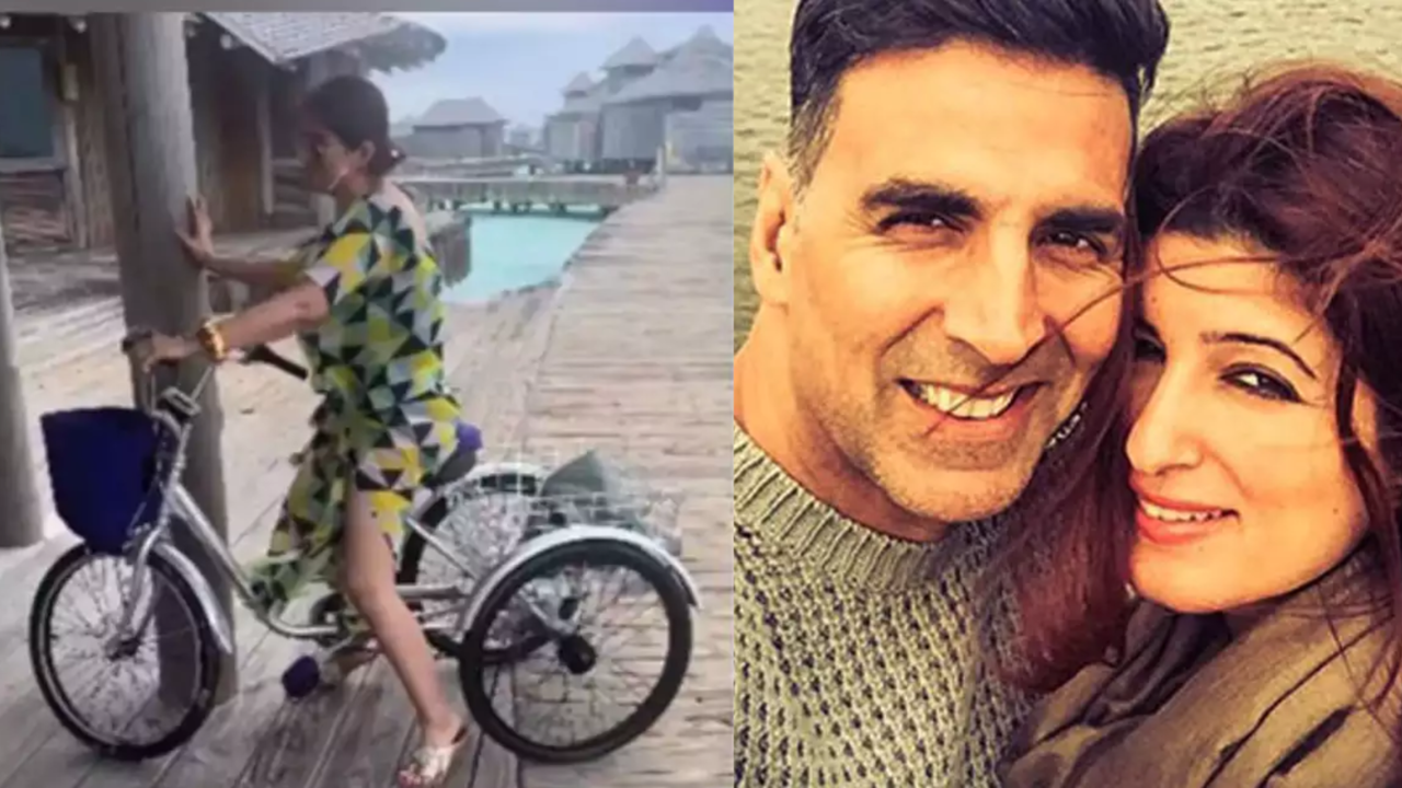 Akshay Kumar Bursts Into Laughter As Wife Twinkle Khanna Collides Cycle On Pole, Video Goes Viral