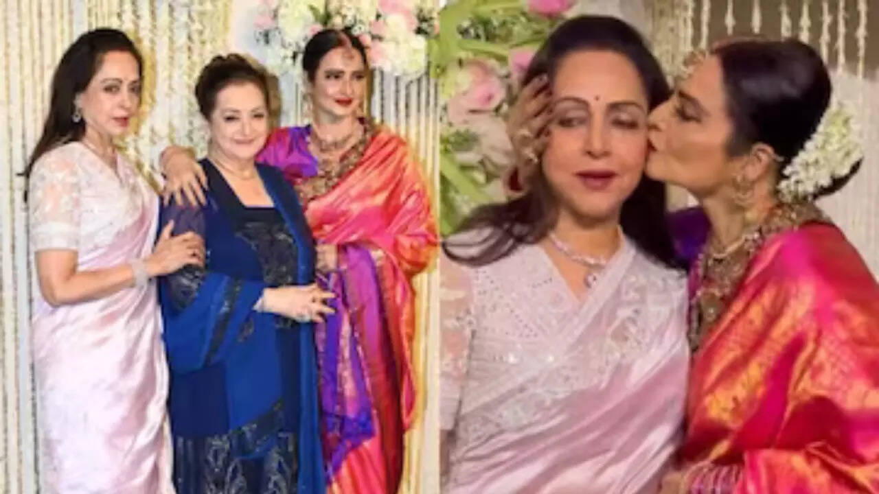 Rekha, Hema Malini And Saira Banu Pose Together At Ira Khan, Nupur Shikhare's Wedding Reception. Watch Viral Video