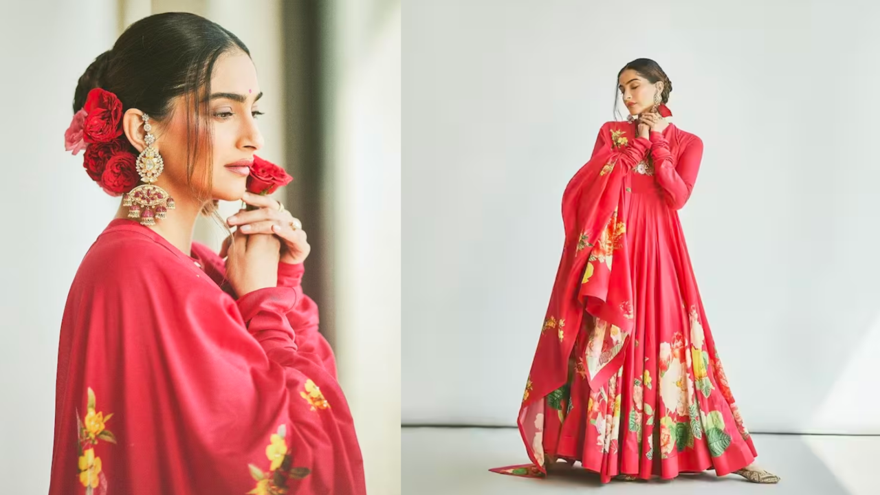 Sonam Kapoor Radiates Elegance In Floral Red Anarkali Suit As She Extends Makar Sankranti, Lohri Wishes. See PICS