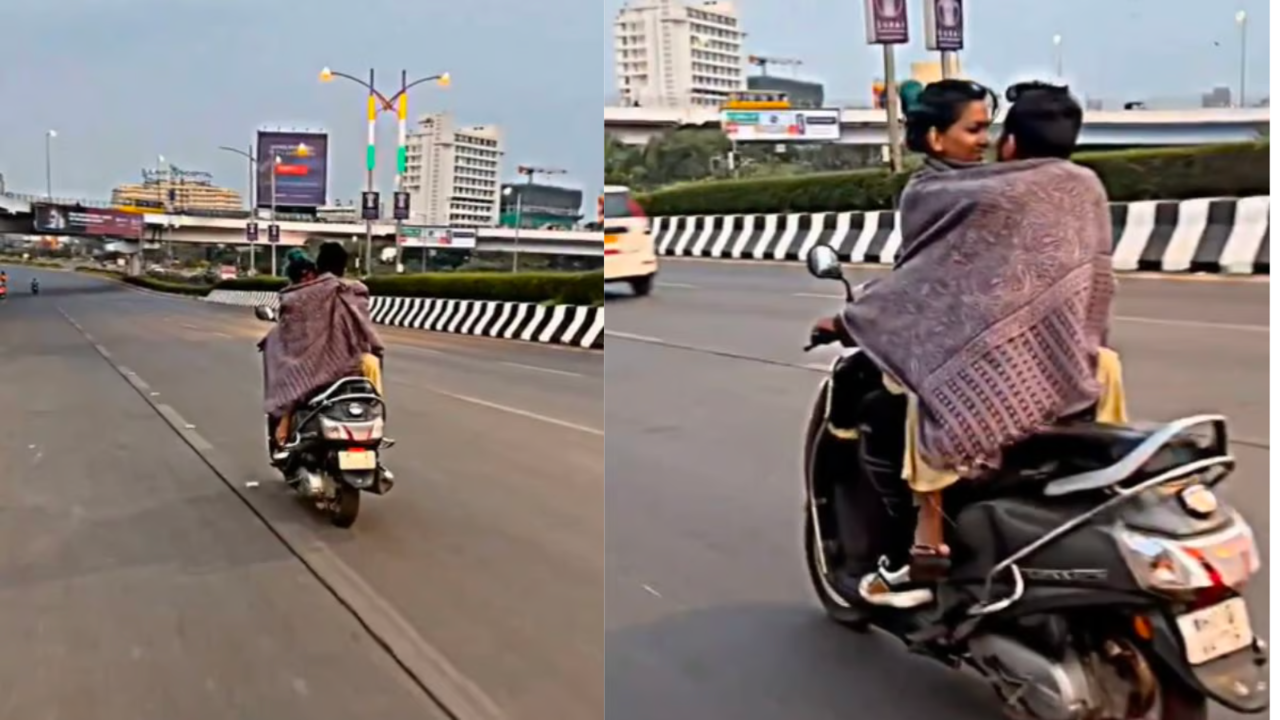 Couple Romancing On Moving Scooter Raises Eyebrows, Netizens Demand Police Action - WATCH