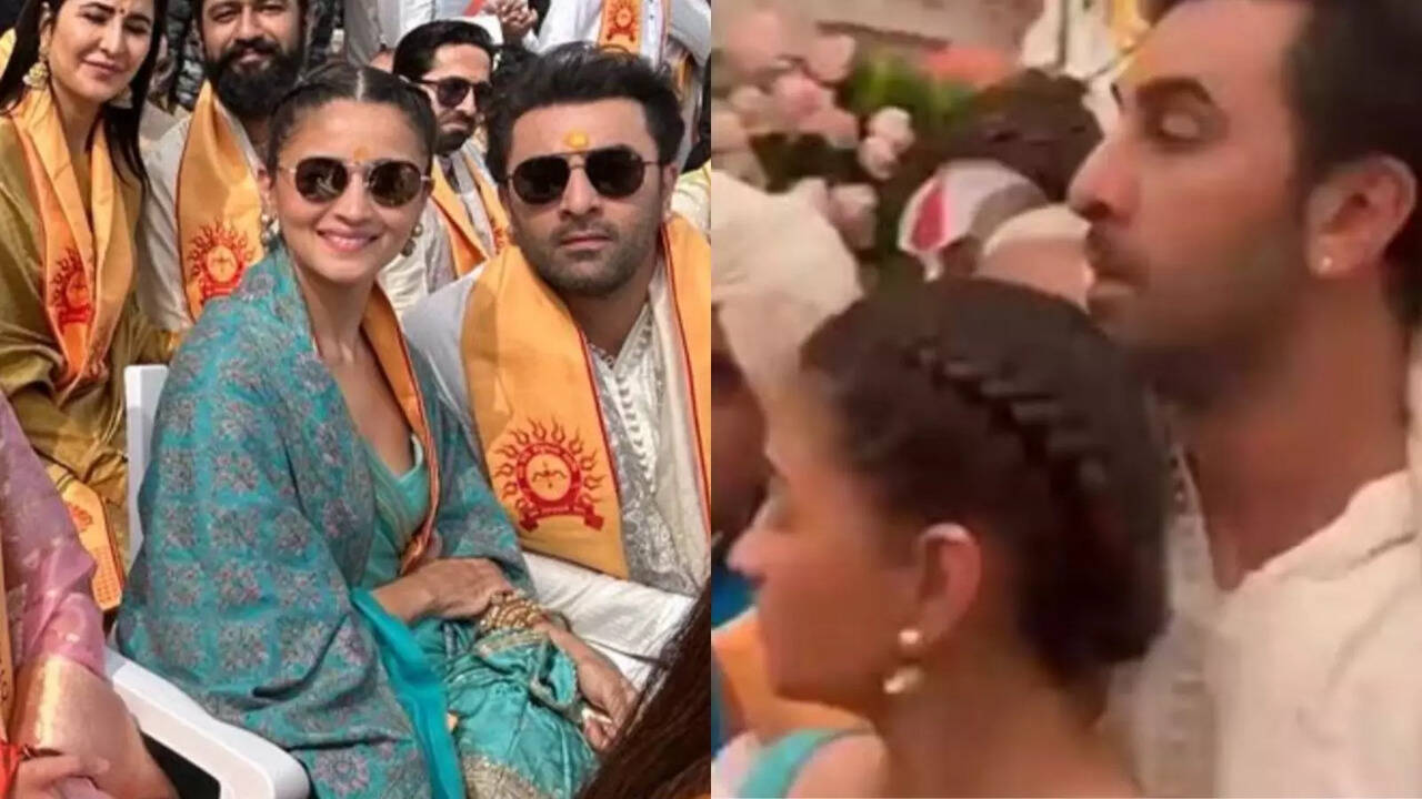 Ranbir Kapoor Keeps 'Tense' Alia Bhatt Close Amid Crowd At Ayodhya's Ram Mandir - WATCH