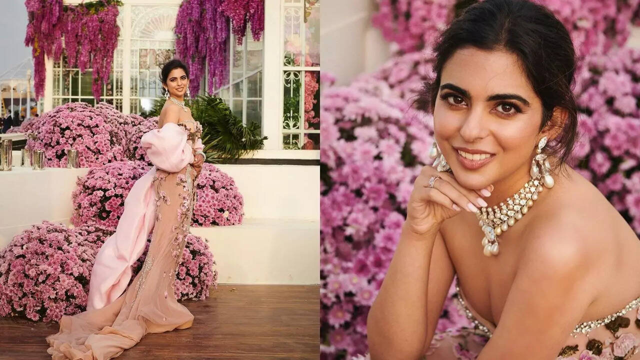 Isha Ambani Looks Regal In Customised Miss Sohee Off-Shoulder Beige Gown For Anant-Radhika Pre-Wedding Gala - PICS