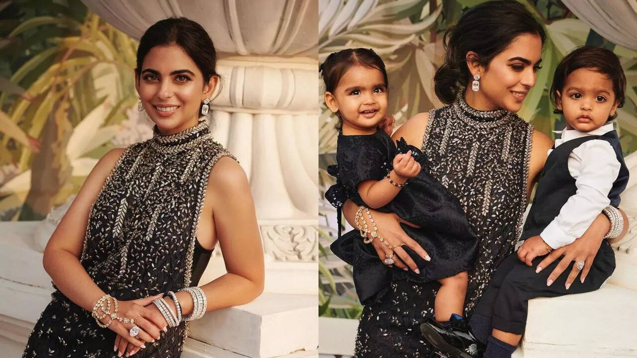 Isha Ambani Slays In Chanel Black Sparkly Dress, Poses Adorably With Her Twins Krishna And Aadiya - PICS