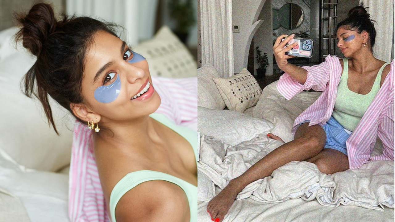 Untitled design (4)Suhana Khan's Morning Routine Is All About Eye Patches, Fizzy Drink, Puppy Cuddles And Selfies - SEE Pics