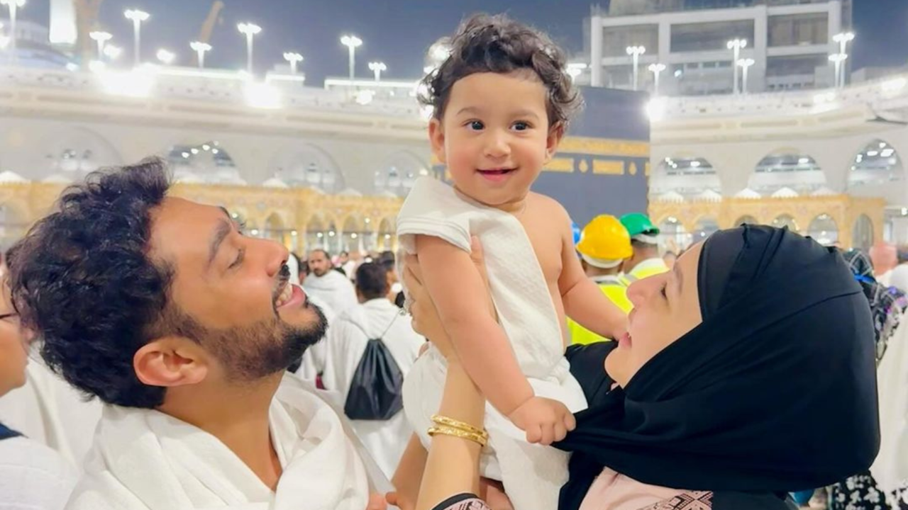 Gauahar Khan, Zaid Darbar REVEAL Son Zehaan's Face For First Time During Umrah - WATCH