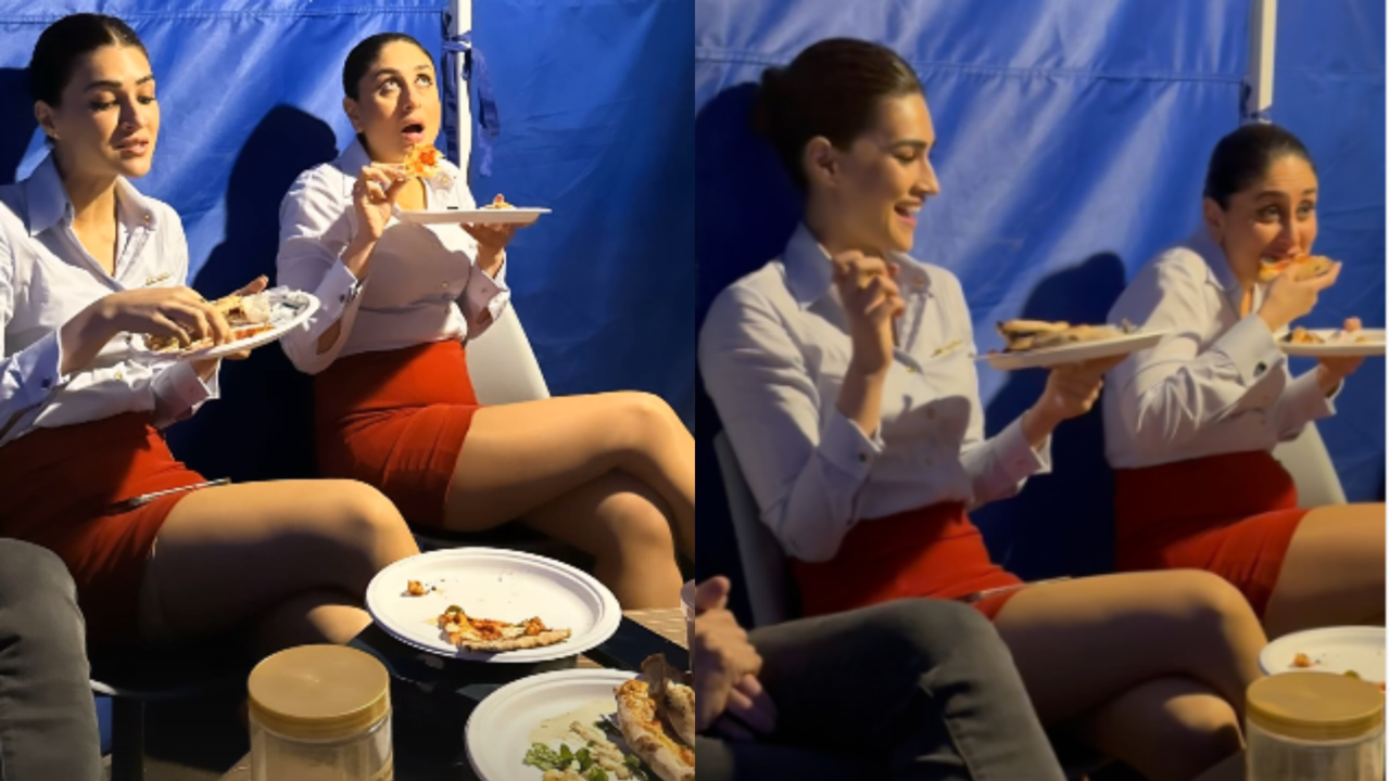 Kareena Kapoor, Kriti Sanon Enjoy Pizza Party On Crew's Set - WATCH