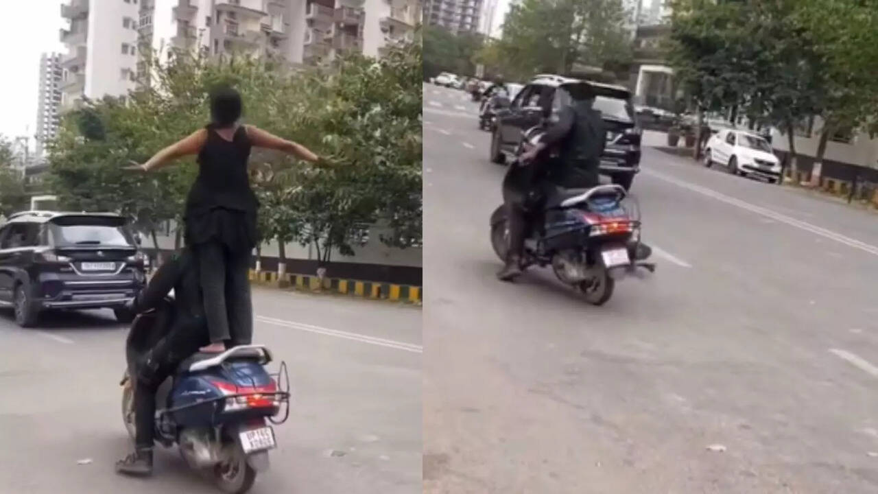 ​Noida Sees Woman On Scooter Attempting Titanic Pose, Falls Over, Noida Police Takes Action