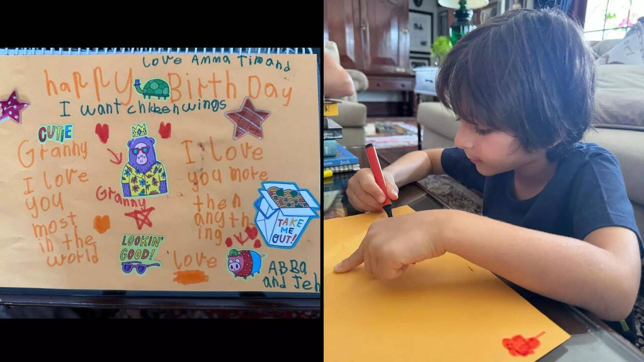 Taimur and Jeh made Birthday card for Nani Babita