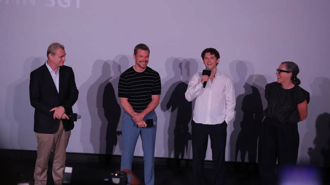 christopher nolan matt damon tom holland surprise audiences at mumbai premiere of the odyssey