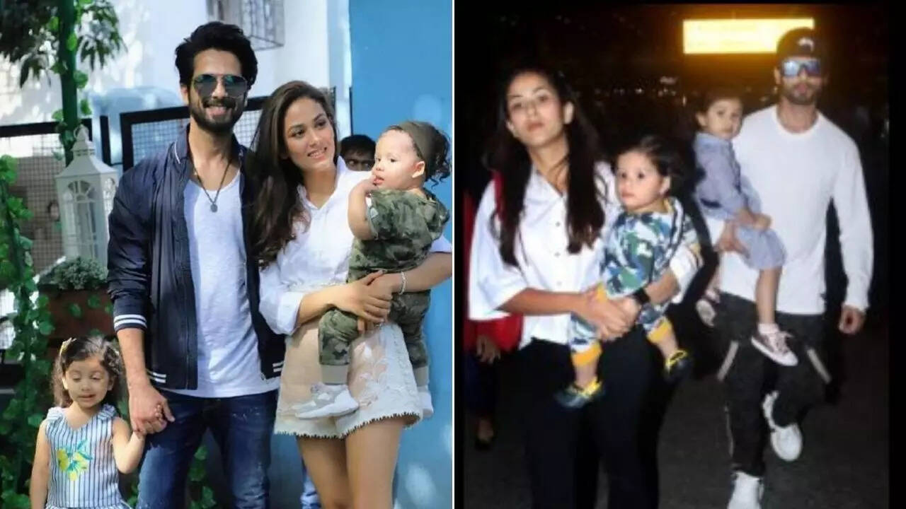 Shahid Kapoor, Mira Rajput with kids at airport