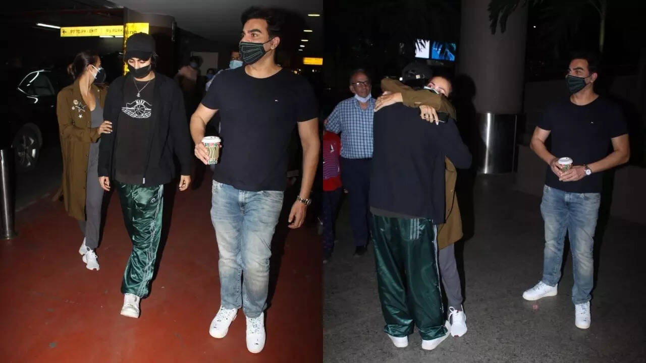 Malaika Arora and ex Arbaaz Khan hug their son Arhaan as he returns to Mumbai - PHOTOS