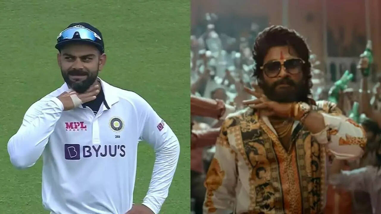 Virat Kohli mimicks Allu Arjun's iconic Thaggede Le gesture from Pushpa  on his 100th test like a boss - WATCH