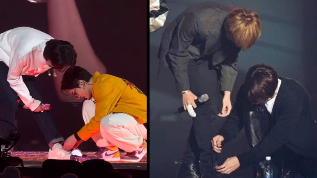 BTS' Jungkook ties Jin's shoelaces