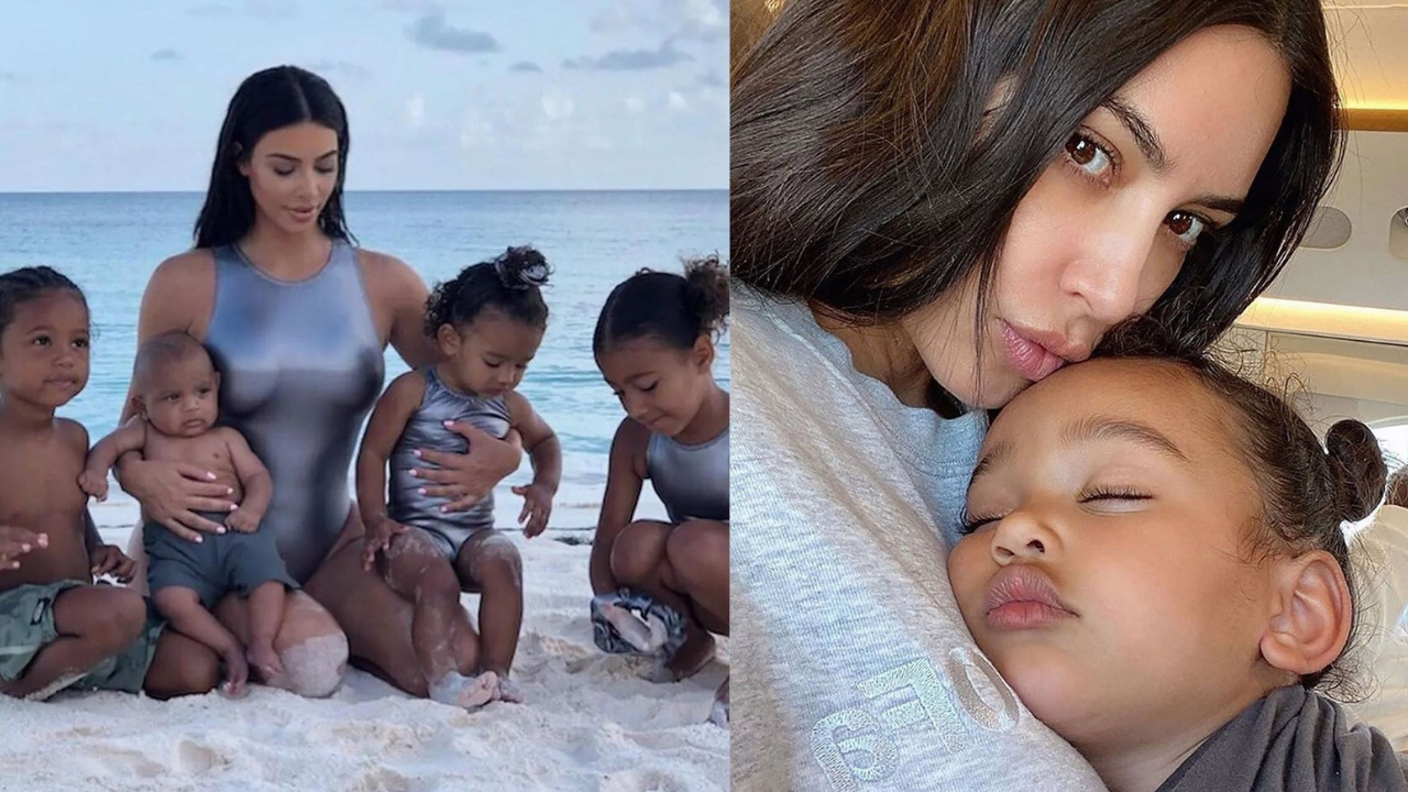 Kim Kardashian with her kids