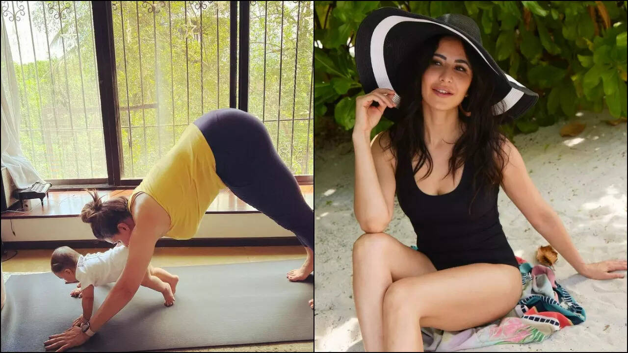 Neha Dhupia’s six-month-old son does yoga with her, Katrina Kaif reacts