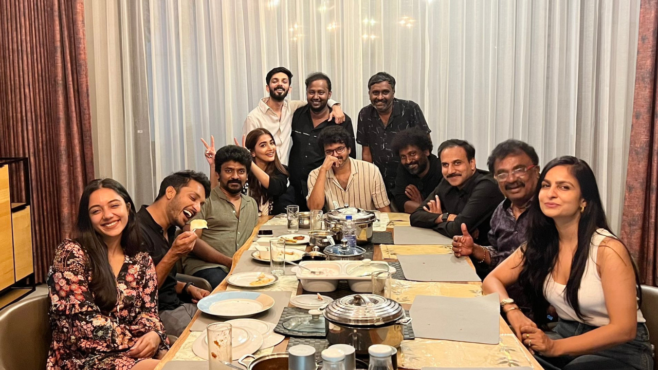 Actor Vijay, who was recently seen in Tamil invasion thriller Beast, hosted the entire team of the movie at his residence