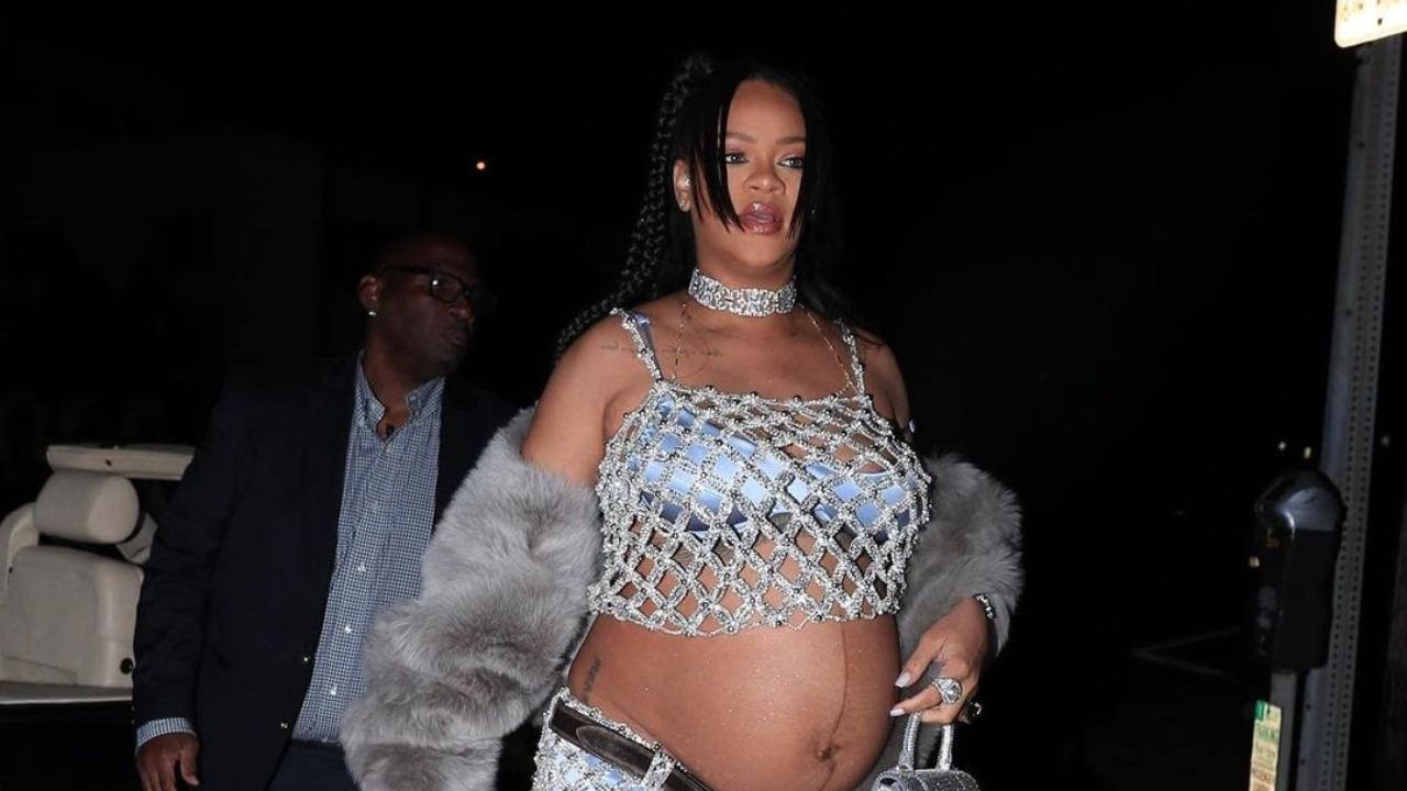 Rihanna sporting a Miu Miu crystal crop top on Mother's Day