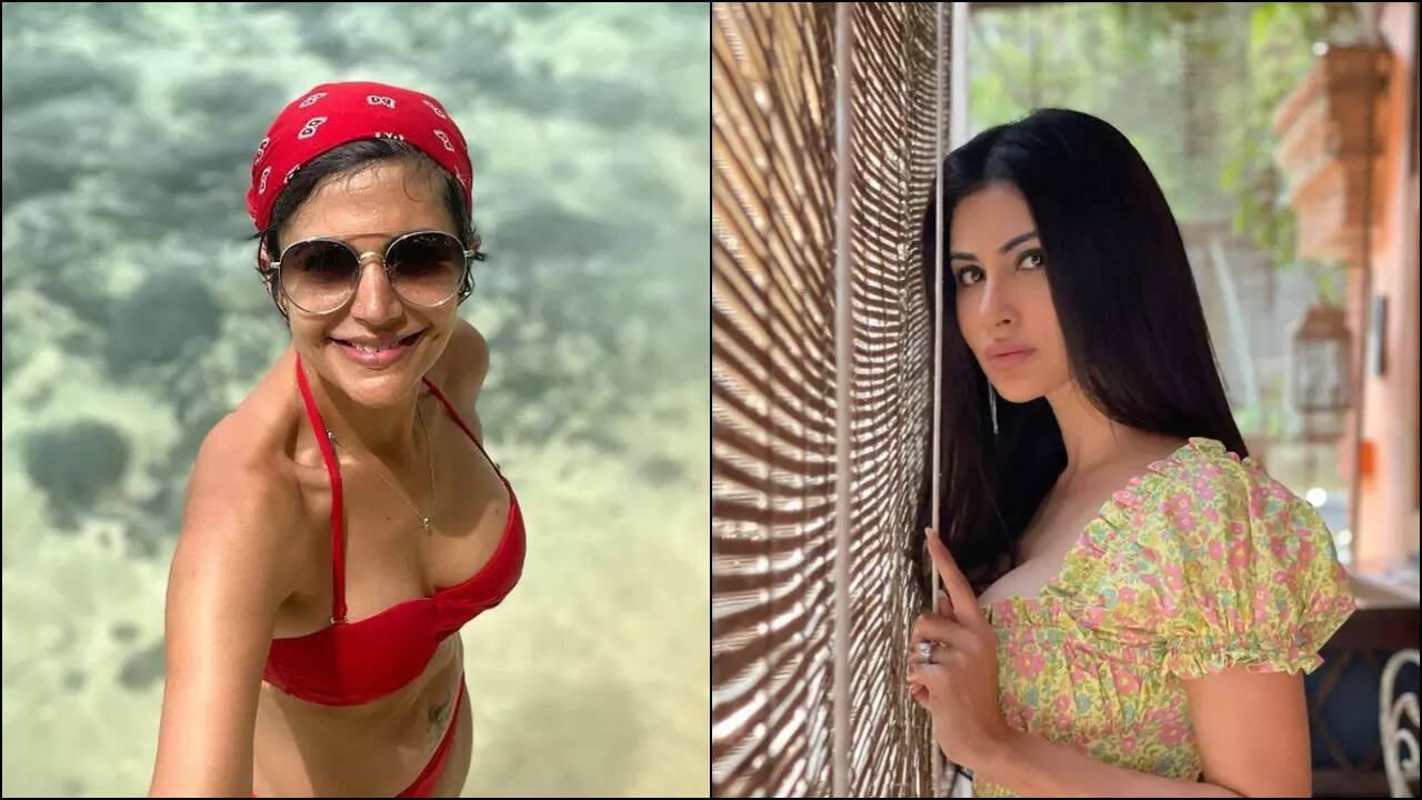 Mandira Bedi flaunts toned body in bikini, Mouni Roy reacts