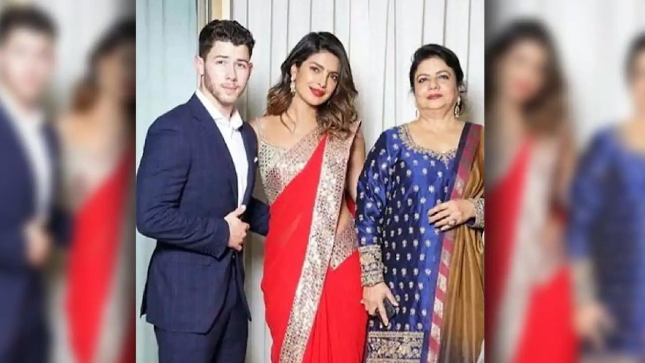 Nick Jonas with Priyanka Chopra and Madhu Chopra