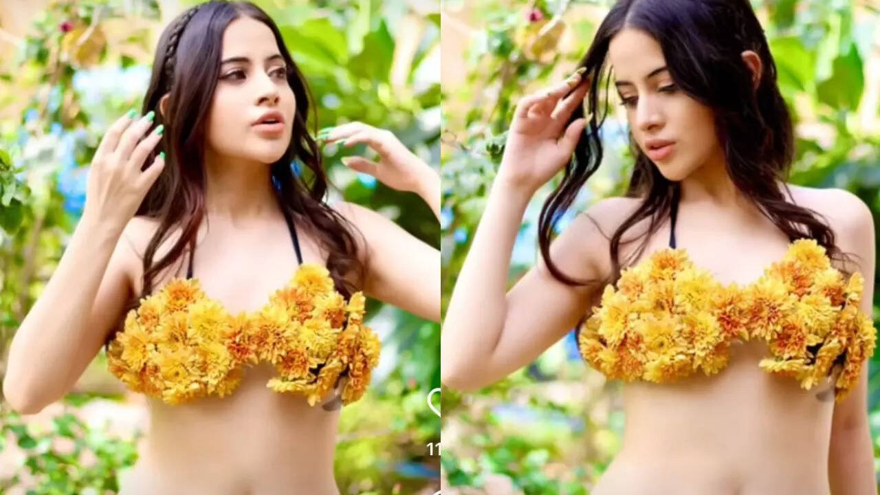 Uorfi Javed sets the internet on fire as she oozes oomph in skimpy bikini made of flowers - WATCH VIDEO