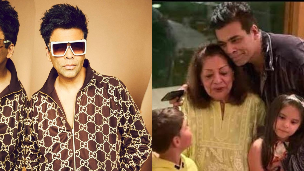 karan johar with his mom and children