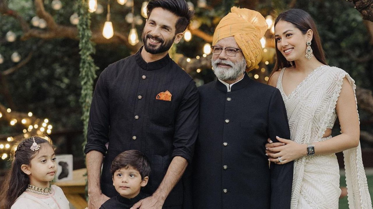 Shahid Kapoor poses with Mira Rajput and Pankaj Kapur in unseen pics from Sanah Kapur's wedding