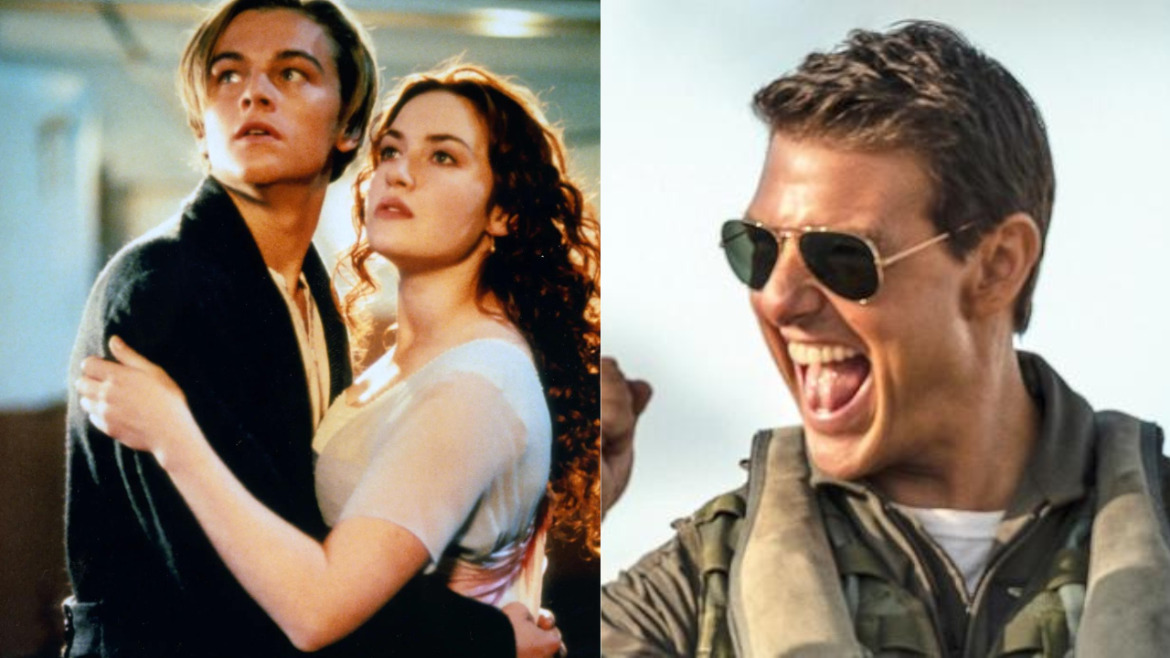 Stills from Titanic and Top Gun: Maverick