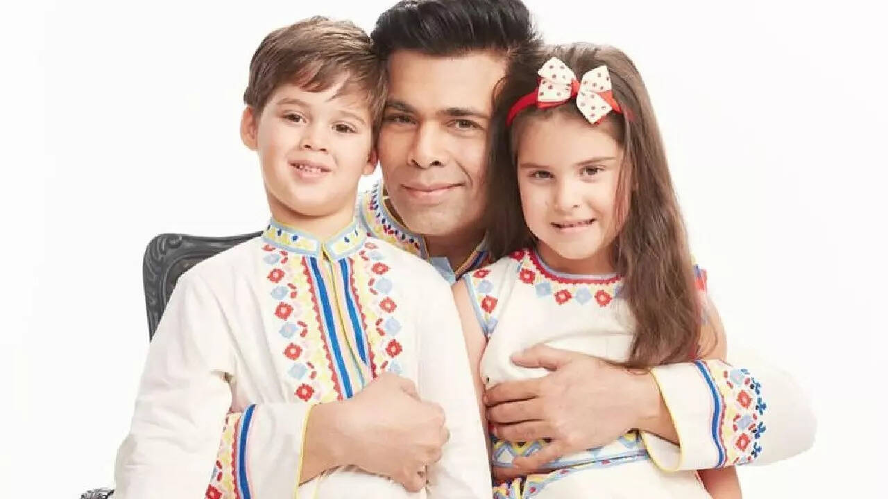 Karan Johar with his kids Yash and Roohi