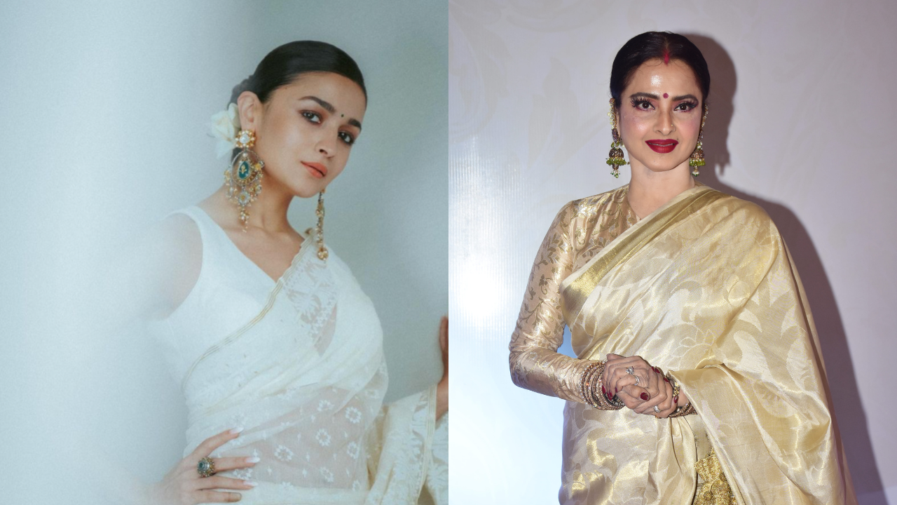 Alia, Rekha in ivory sarees