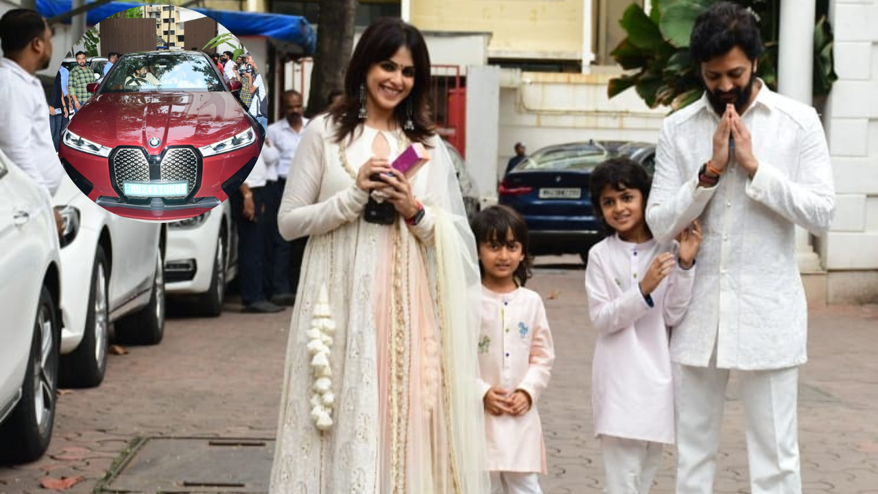 Riteish-Genelia arrive for Ganpati Darshan at Shilpa Shetty's home in swanky new electric car worth Rs 1.16 crore