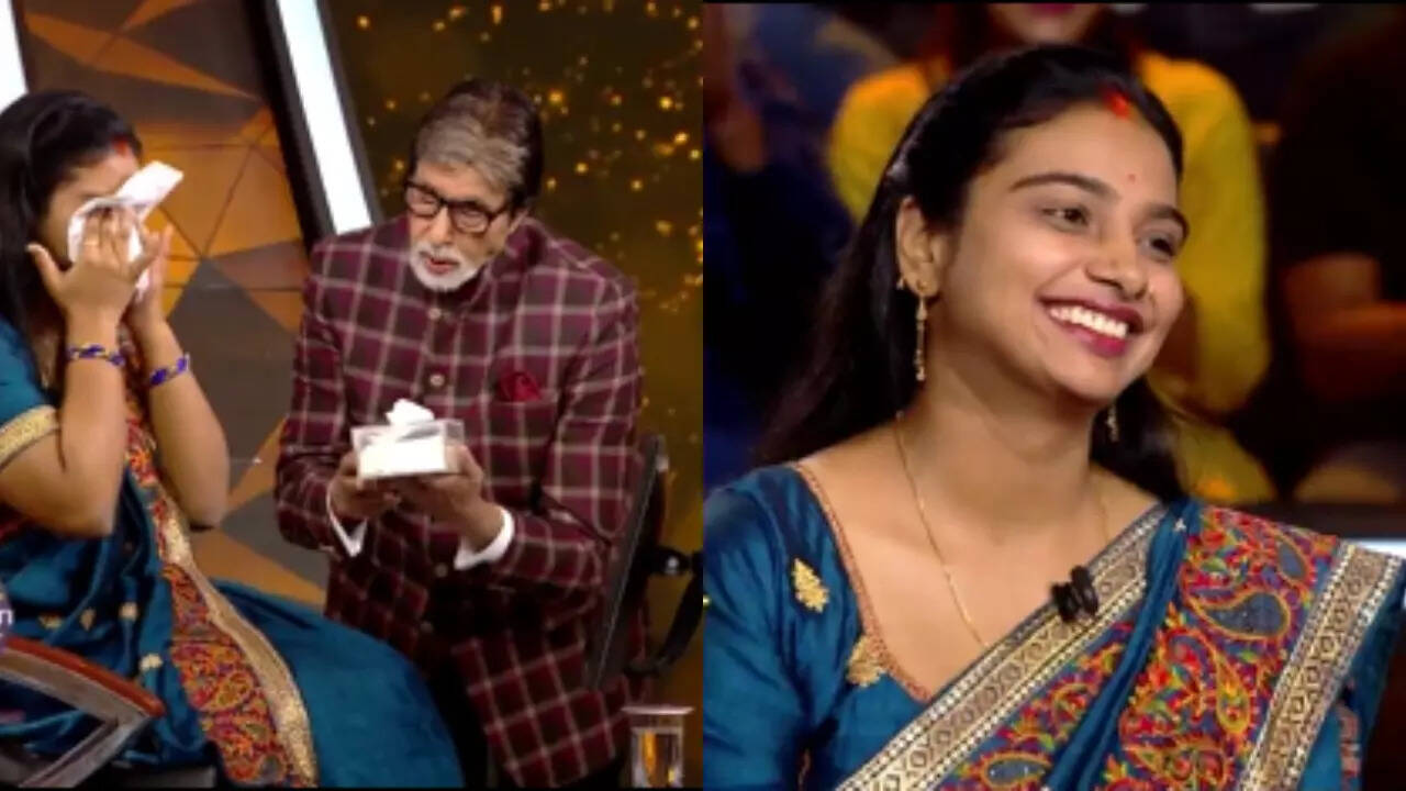 KBC 14 host Amitabh Bachchan comforts an overwhelmed contestant on the show; Pic Credit: @sonytvofficial