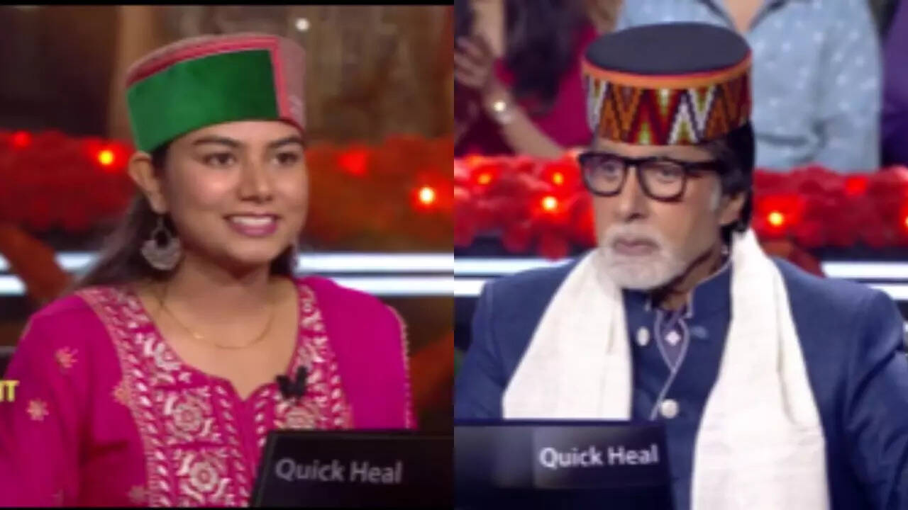 KBC 14 contestant Ankita Sharma gifts Big B a topi and scarf from her hometown in Himachal. Pic Credit : Instagram