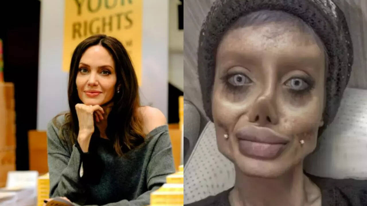 'Zombie Angelina Jolie' Sahar Tabar reveals her real face in an Iranian TV interview. Pic Credit: Twitter