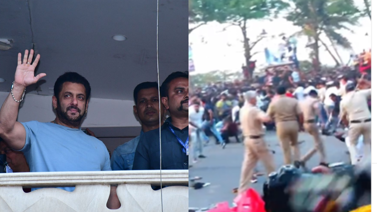 Salman Khan waves at fans under his house