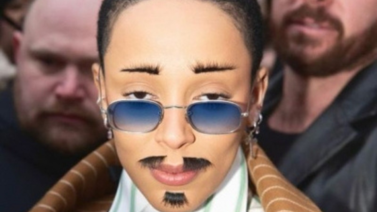 Doja Cat sporting a moustache look at Haute Couture Week in Paris