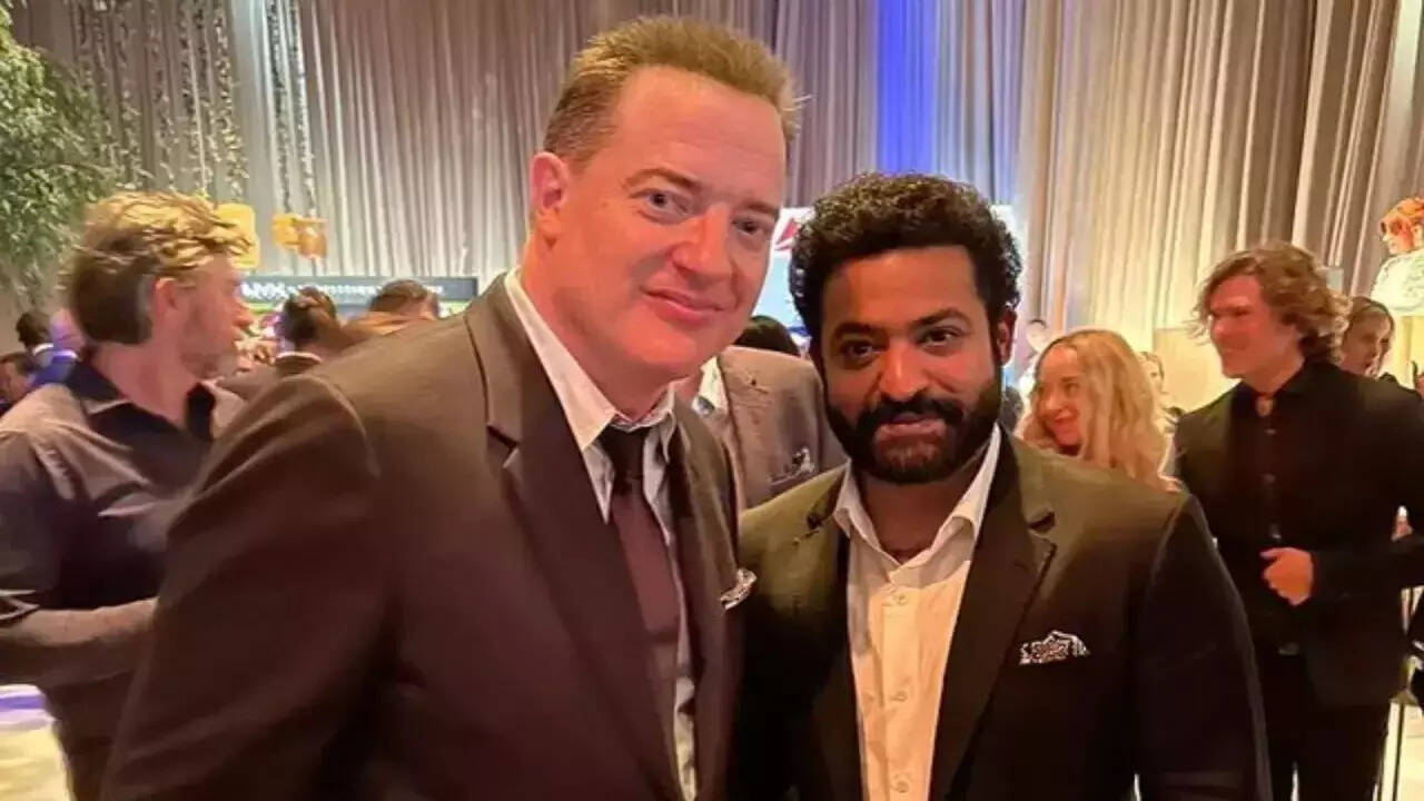 Jr NTR poses with Brendan Fraser