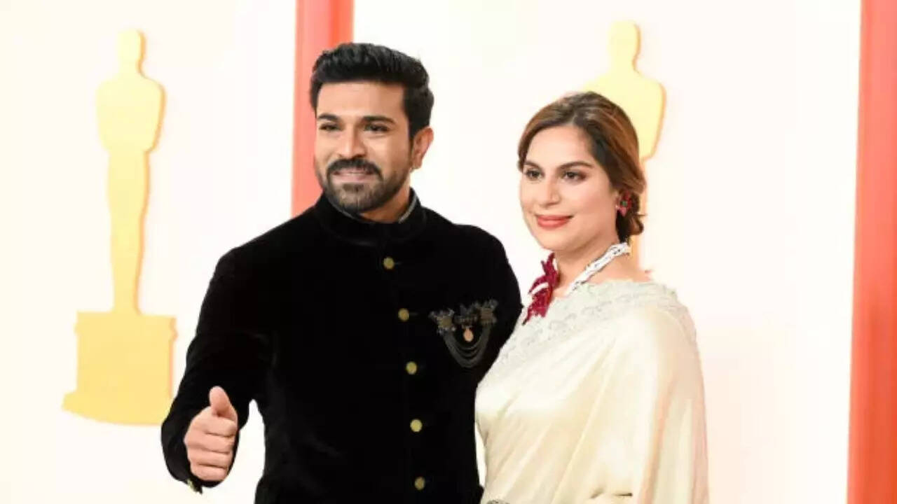 Ram Charan and wife Upasana Kamineni at the Oscars 2023 red carpet