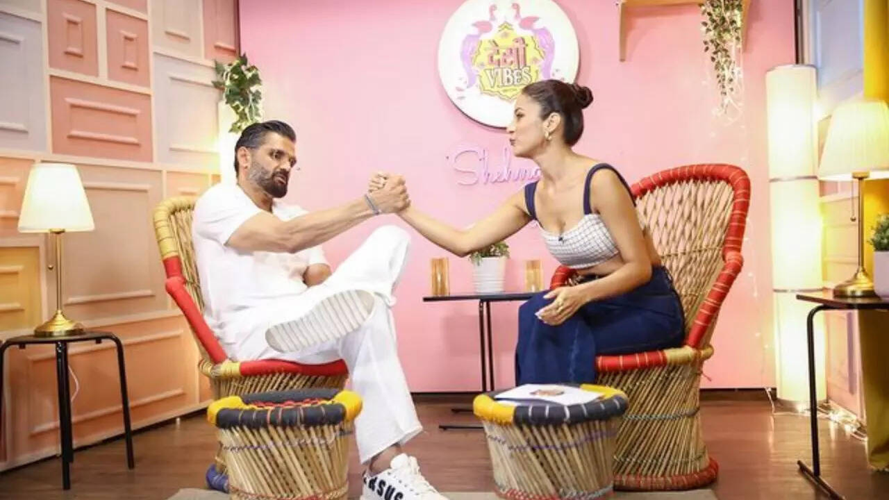 Shehnaaz Gill welcomes Suniel Shetty on her chat show