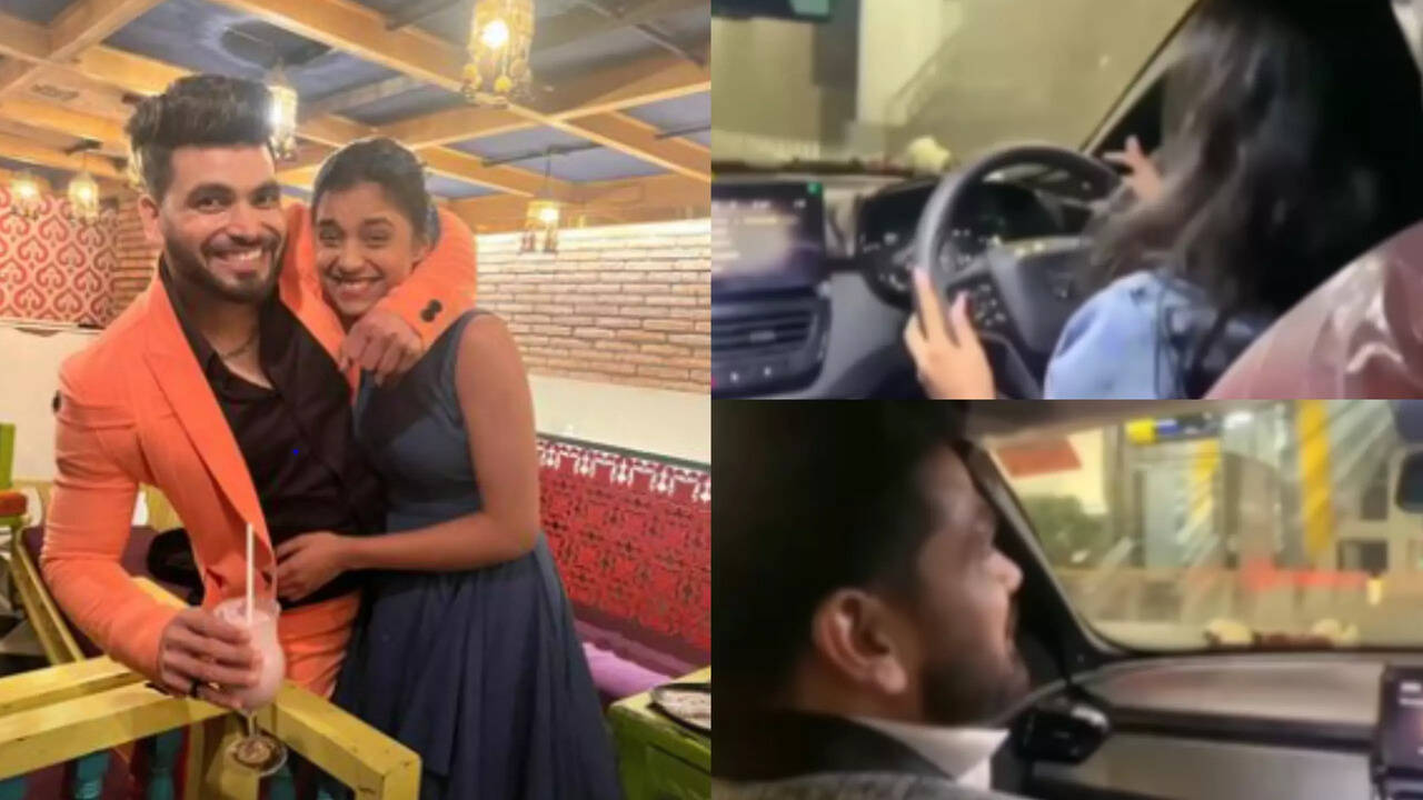 Sumbul Touqeer khan driving Shiv Thakare new car