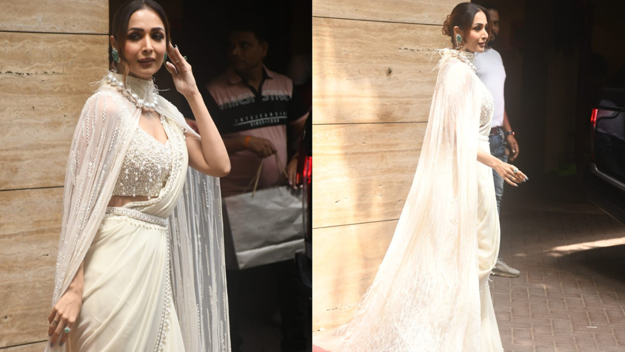 Malaika Arora Steps Out In Cape-Style White Saree in Mumbai's Heat And We Are Not Complaining. See PICS 